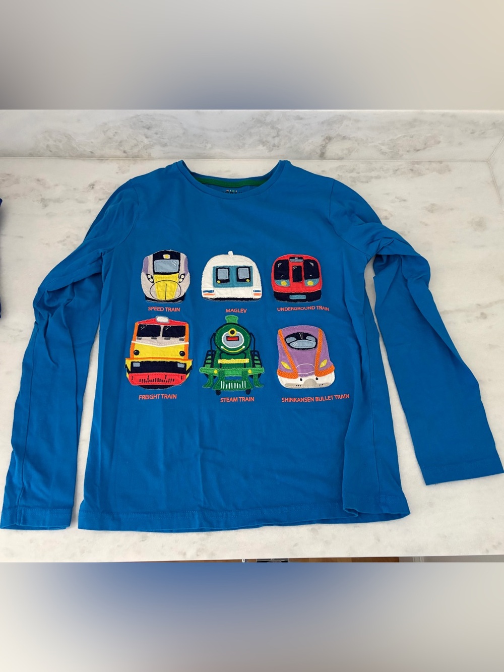 NWOT Mini Boden long sleeve shirt with trains